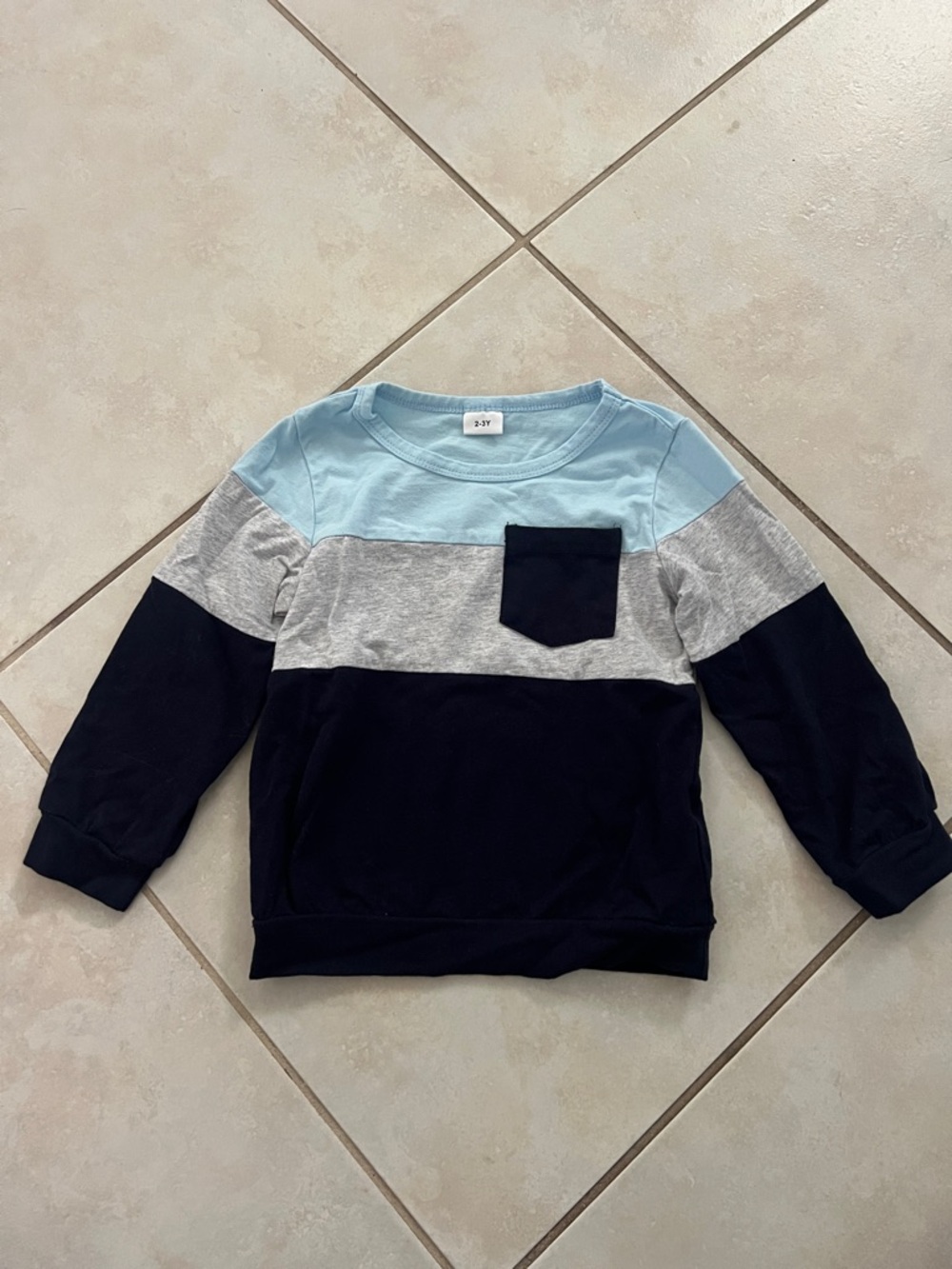 Colorblock Long-Sleeve Knit Top - Light Blue, Gray & Navy